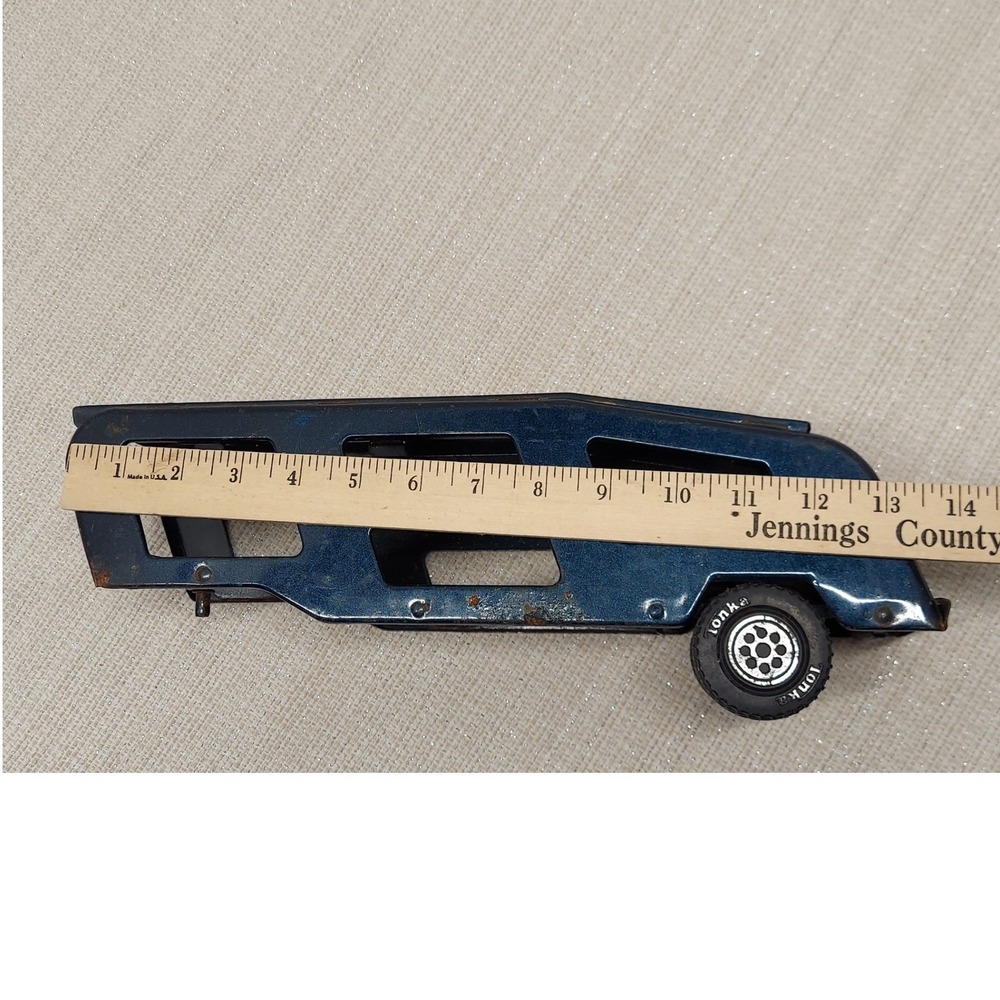 Vintage Tonka Pressed Steel Otto's Transport Car Hauler Trailer Blue 13 Inch - Picture 10 of 12